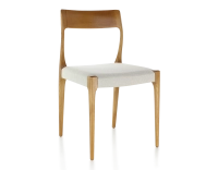 Chaise scandinave bois teinte merisier assise tissu beige naturel