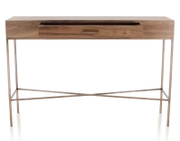 Console design noyer teinte naturelle et métal patine laiton 100 cm
