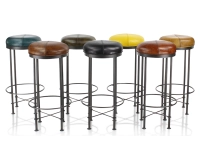 Taburete de bar vintage de piel coñac