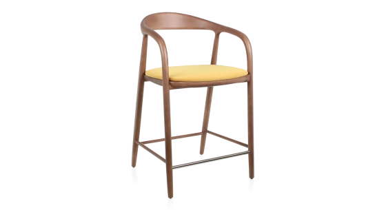 Taburete de bar H60 cm madera tintada en nogal y tejido amarillo