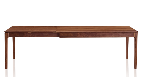 Mesa extensible de nogal de 8 a 14 personas con tablero y extensiones de madera en tinte natural 210x100 cm