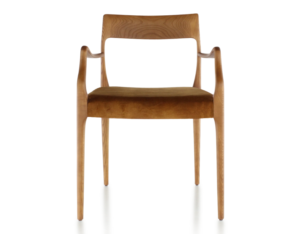 Scandinavian armchair with armrests cherry-stained wood, bronze velvet seat