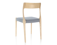 Scandinavian chair natural stained wood, blue chevron fabric seat