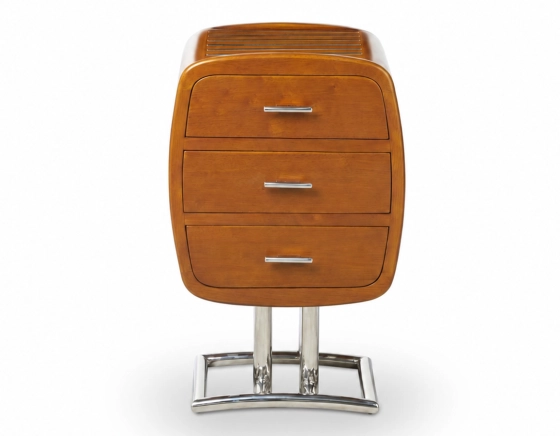 Table de chevet art déco métal et bois teinte merisier