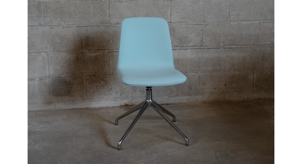 Chaise de bureau sans roulettes assise tissu bleu ciel