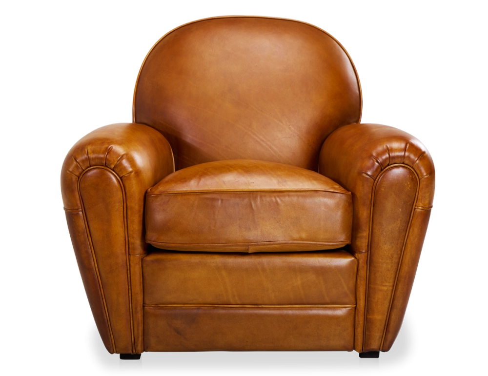 Fauteuil club cuir cognac accoudoirs passepoil