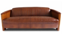Sofá club de madera y piel de 2 plazas marron vintage
