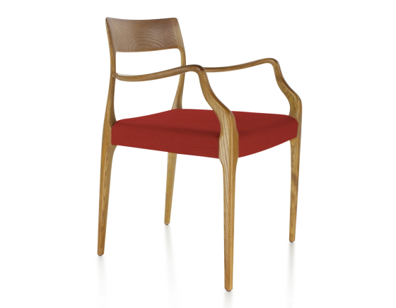 Chaise scandinave avec accoudoirs bois teinte merisier assise tissu bordeaux