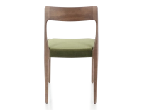 Chaise scandinave bois teinte marron foncé assise tissu vert olive