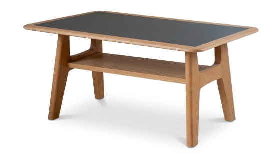 Mesa de centro cuadrada de roble y cerámica con madera de tinte natural tablero cerámico efecto mármol blanco 120X120 cm