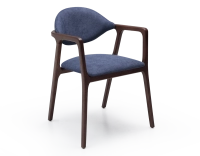 Chaise design avec accoudoirs bois teinte marron foncé et tissu bleu océan