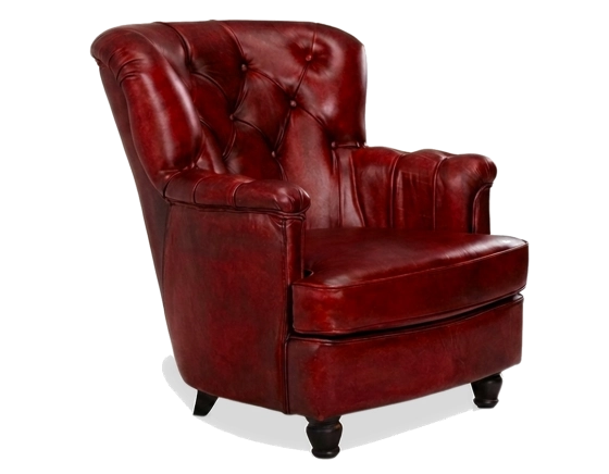 Fauteuil Chesterfield cuir rouge carmin moyen dossier