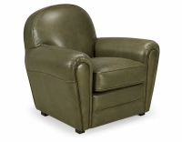Fauteuil club cuir vert olive accoudoirs passepoil