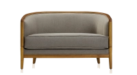 Canapé vintage 2 places bois teinte meriser et tissu gris clair