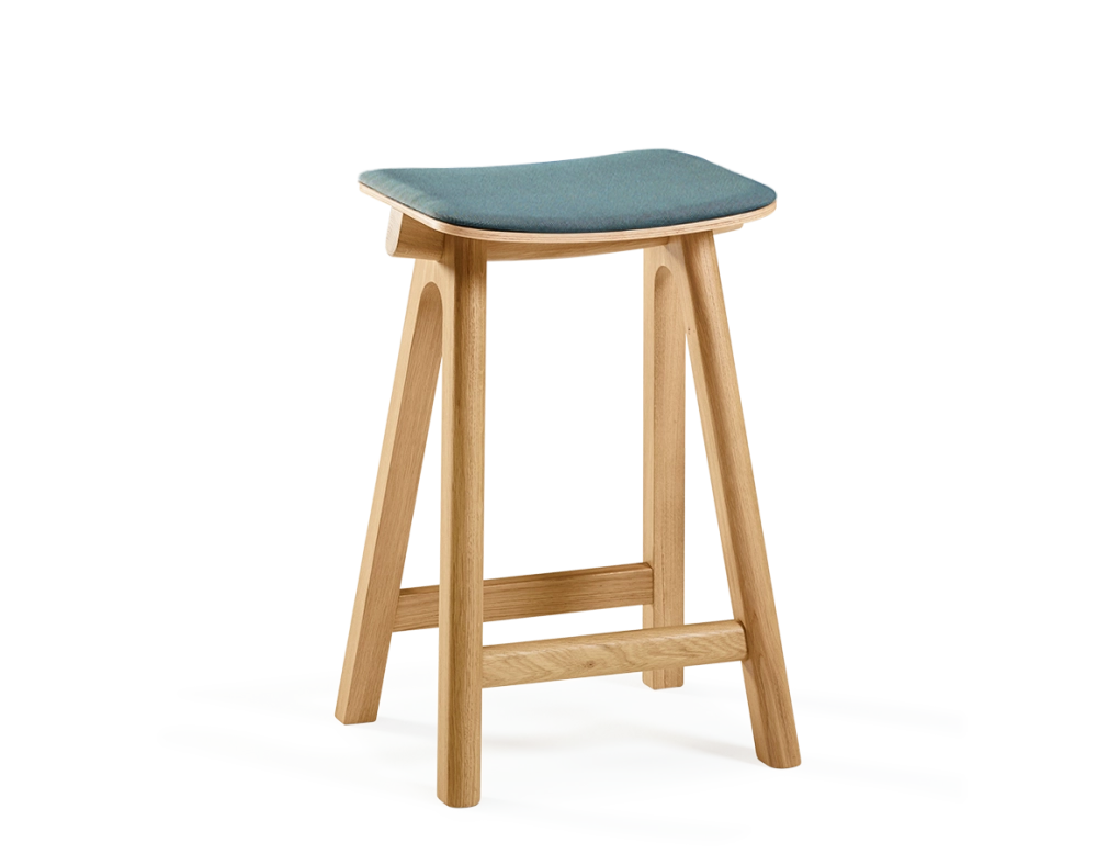 Taburete de bar de roble tapizado H60 cm madera tinte natural asiento tejido azul océano