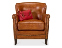 Fauteuil club cuir marron clair accoudoirs cloutés