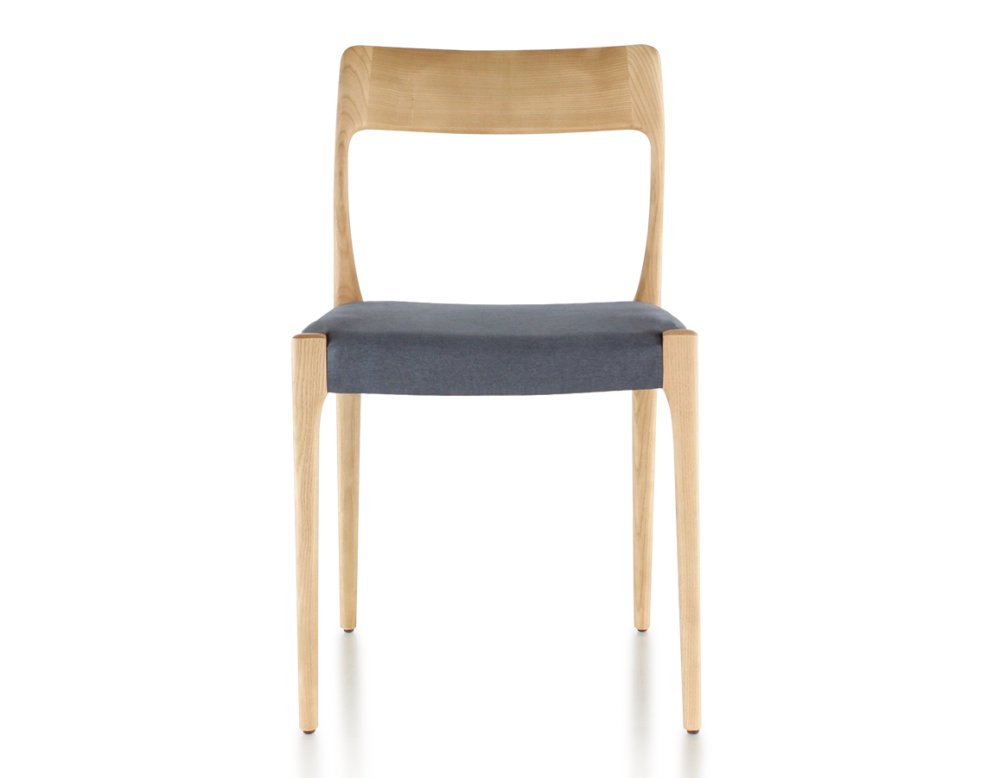 Scandinavian chair natural tint wood, grey fabric seat