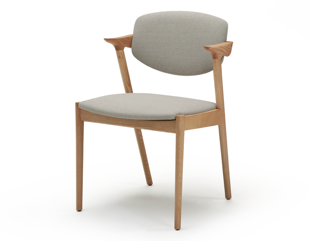 Chaise design teinte naturelle et tissu beige naturel bois teinte naturelle assise tissu beige naturel