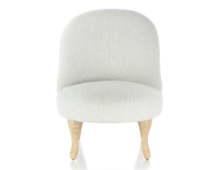 Fauteuil crapaud sans accoudoirs pieds bois teinte naturelle et tissu bouclé blanc