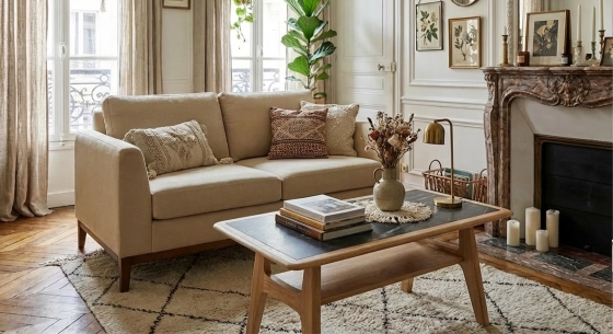 2 seater designer sofa cream fabric