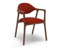 Chaise design avec accoudoirs bois teinte marron foncé et tissu orange brulé