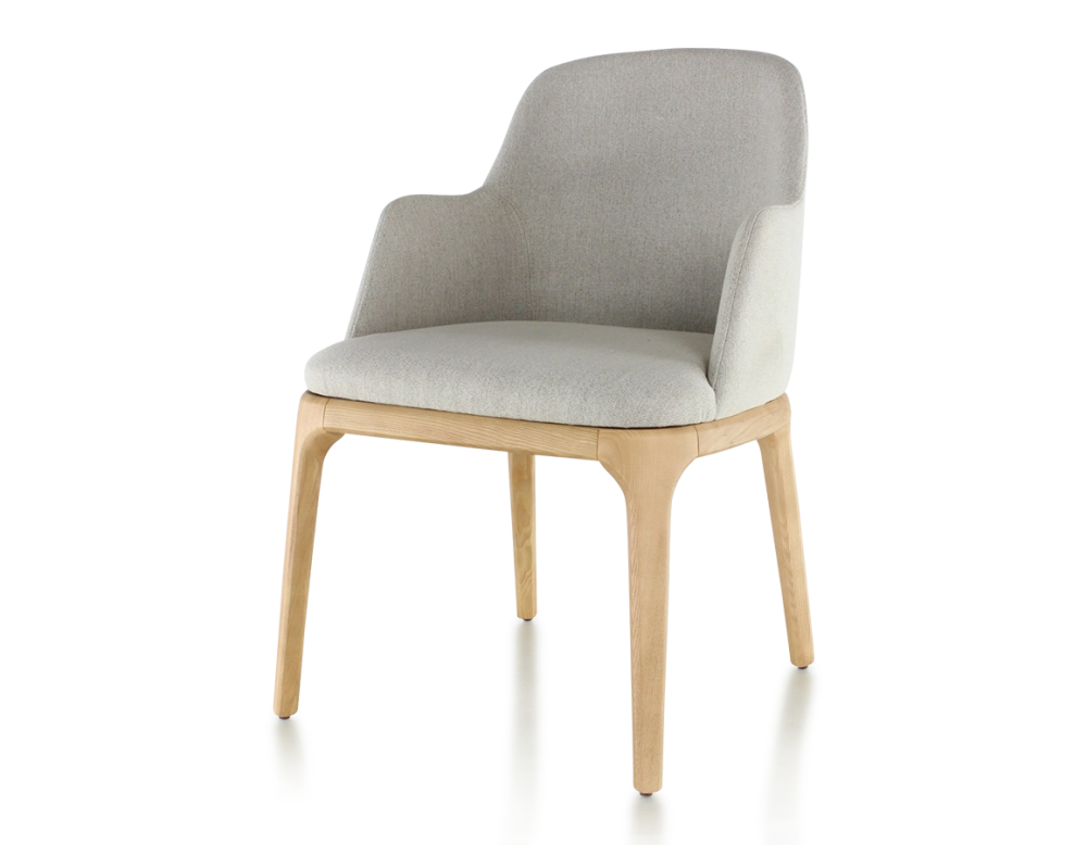 Chaise design avec accoudoirs bois teinte naturelle et tissu beige naturel