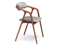Scandinavian chair cherry wood stain, seat in grey-blue velvet fabric.