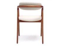 Chaise scandinave bois teinte merisier assise tissu beige naturel
