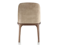 Chaise design bois teinte marron foncé et tissu velours taupe clair