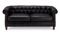2 seater Chesterfield leather sofa black studded armrests