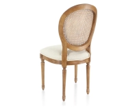Chaise ancienne style Louis XVI bois teinte ancienne dossier canné assise tissu chevron beige