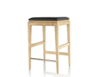 Taburete de bar de diseño H60 cm madera tinte natural asiento piel ébano