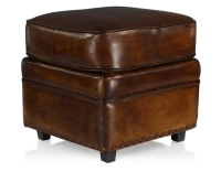 Pouf cuir marron soutenu bord clouté