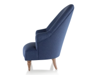 Toad armchair with armrests walnut-stained wooden legs and navy blue high-back fabric