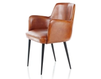 Silla vintage con reposabrazos de piel marrón claro