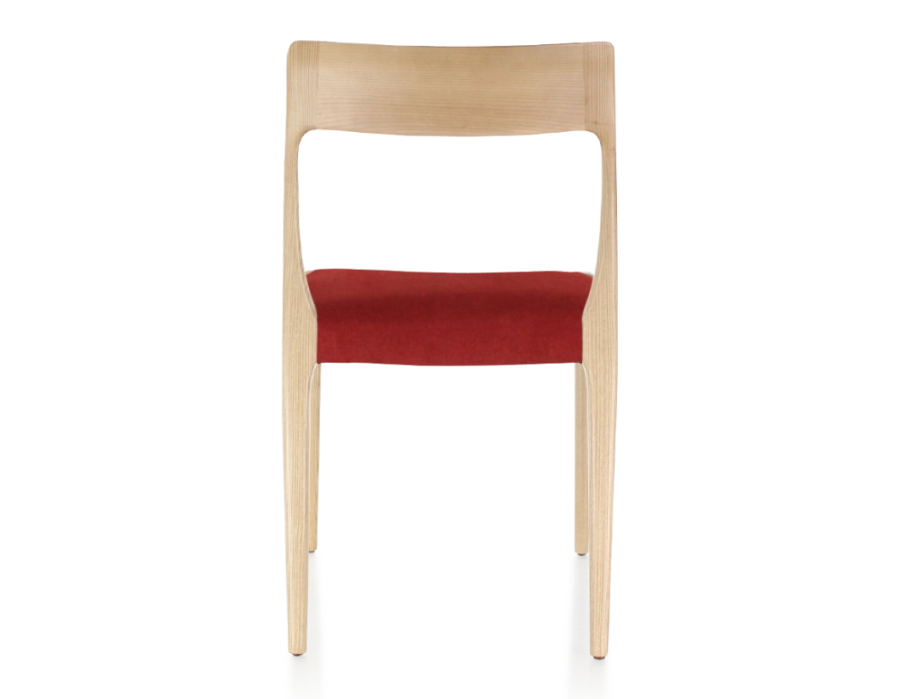 Chaise scandinave bois teinte naturelle assise tissu bordeaux