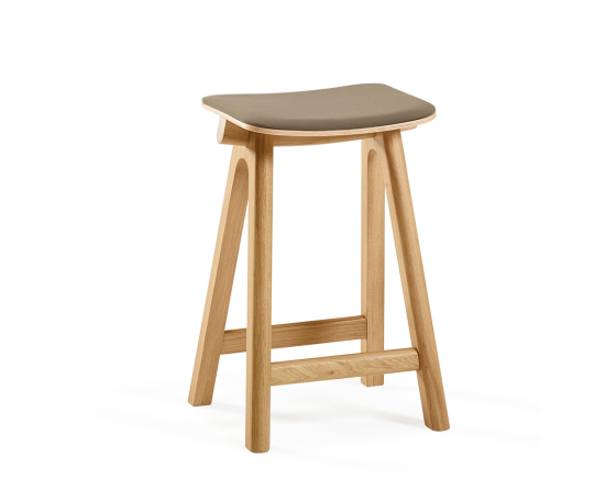 Taburete de bar de roble tapizado H60 cm madera tinte natural asiento tejido topo