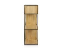 Console design frêne teinte naturelle et métal patine laiton
