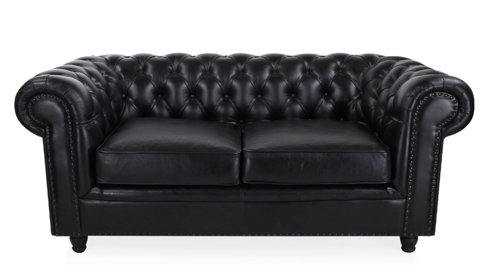 Canapé Chesterfield cuir 2 places noir accoudoirs cloutés