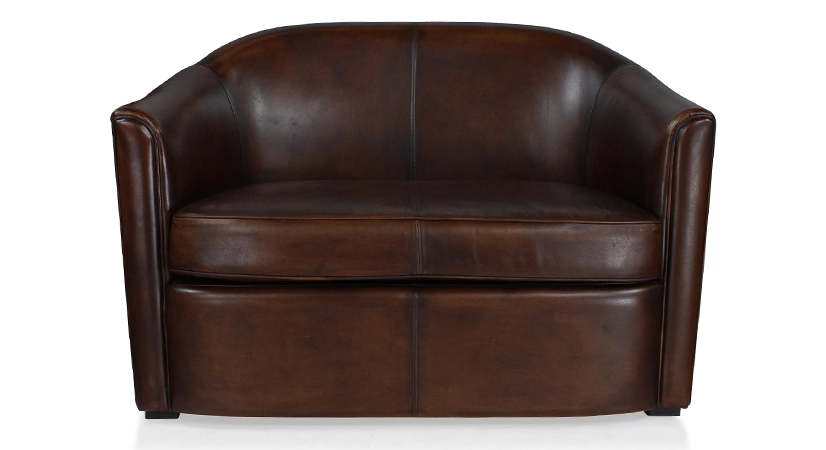 2 seater leather club sofa dark brown