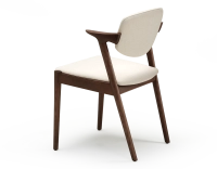Chaise scandinave bois teinte marron foncé assise tissu blanc cassé