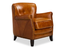 Fauteuil club cuir cognac accoudoirs cloutés