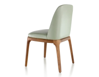 Chaise design bois teinte merisier et cuir cuir vert sauge