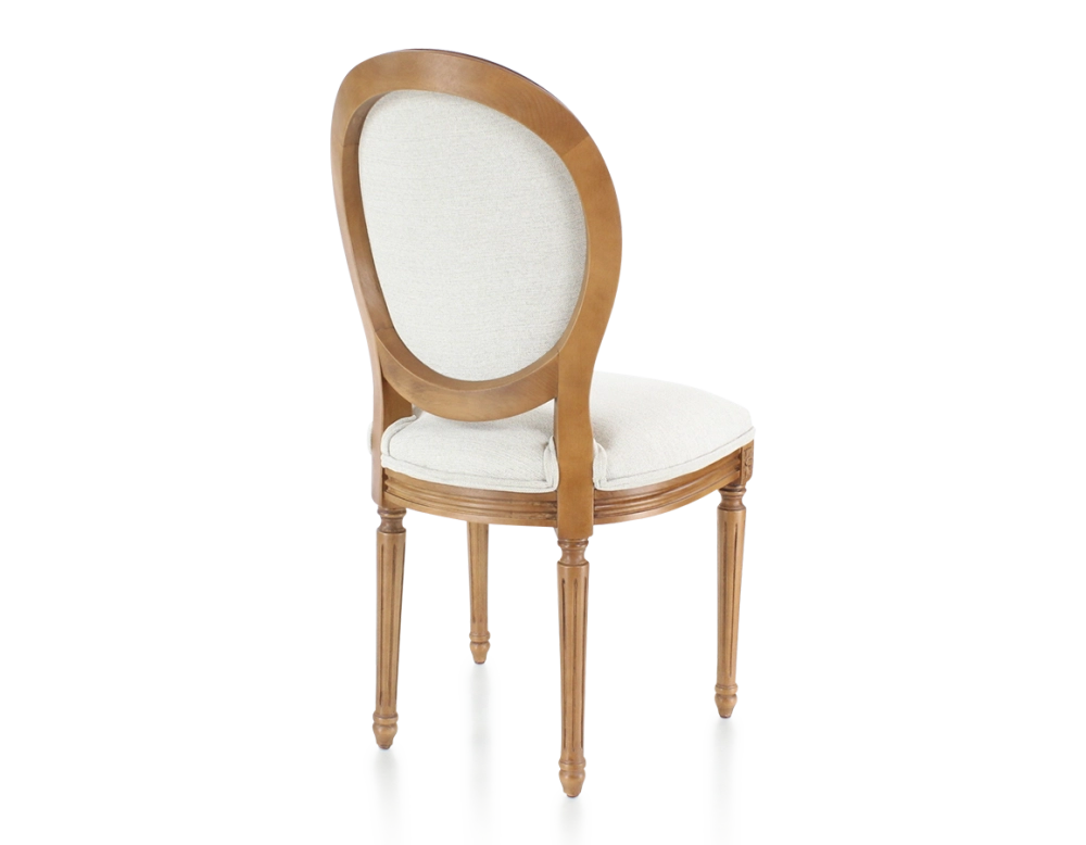 Silla antigua estilo Luis XVI madera con tinte envejecido y tejido beige natural