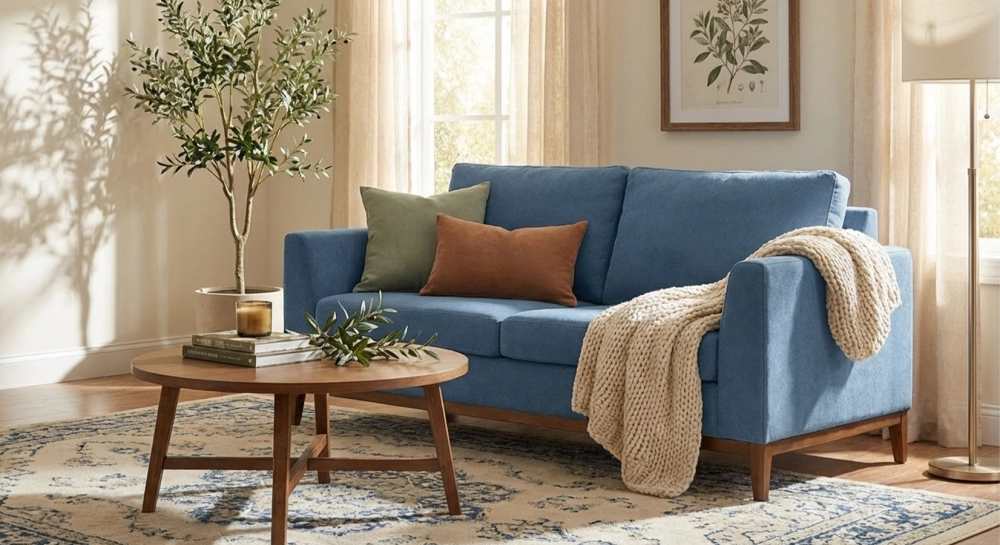 2 seater designer sofa denim fabric