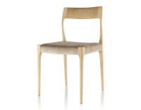 Chaise scandinave bois teinte naturelle assise tissu velours taupe clair