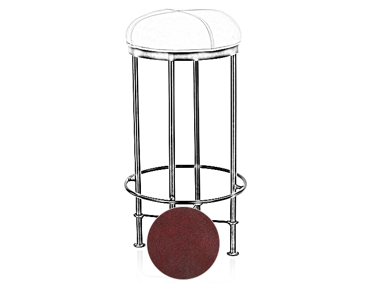 Taburete de bar vintage de piel rojo carmín