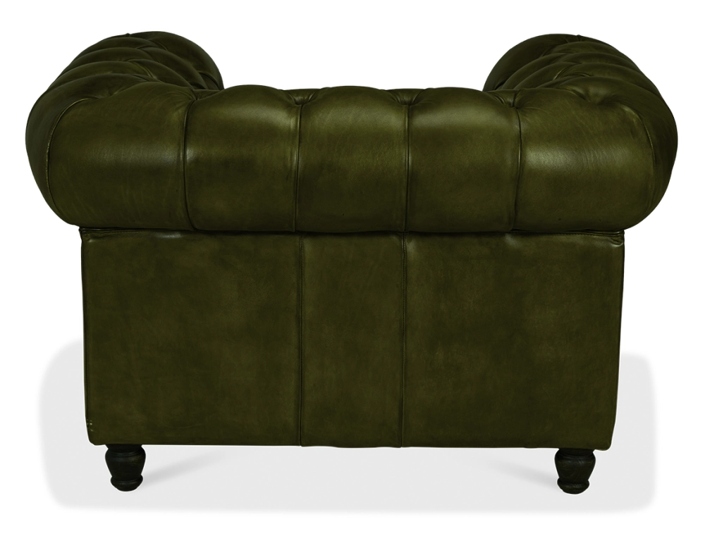 Chesterfield leather armchair olive green studded armrests