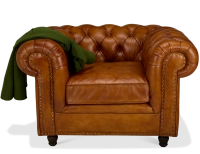 Fauteuil chesterfield cuir marron clair accoudoirs cloutés