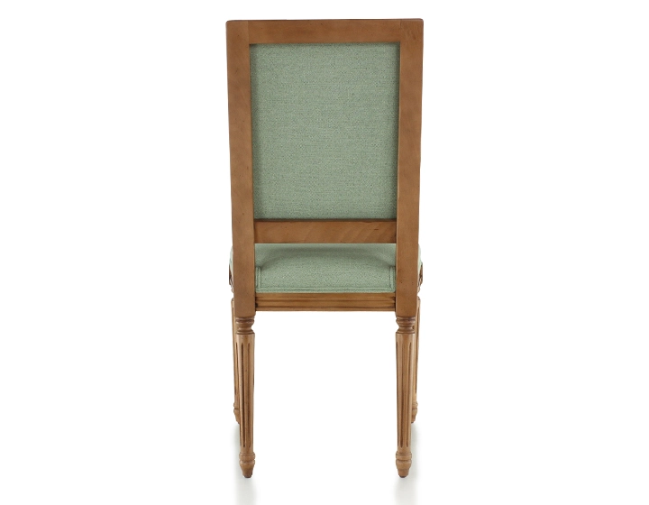 Silla antigua estilo Luis XVI madera con tinte envejecido y tejido verde salvia